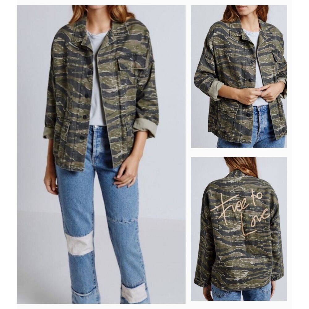 CURRENT/ELLIOTT "Free to Love" chic camo cotton-linen pocket goop jacket $298 M - Picture 15 of 16